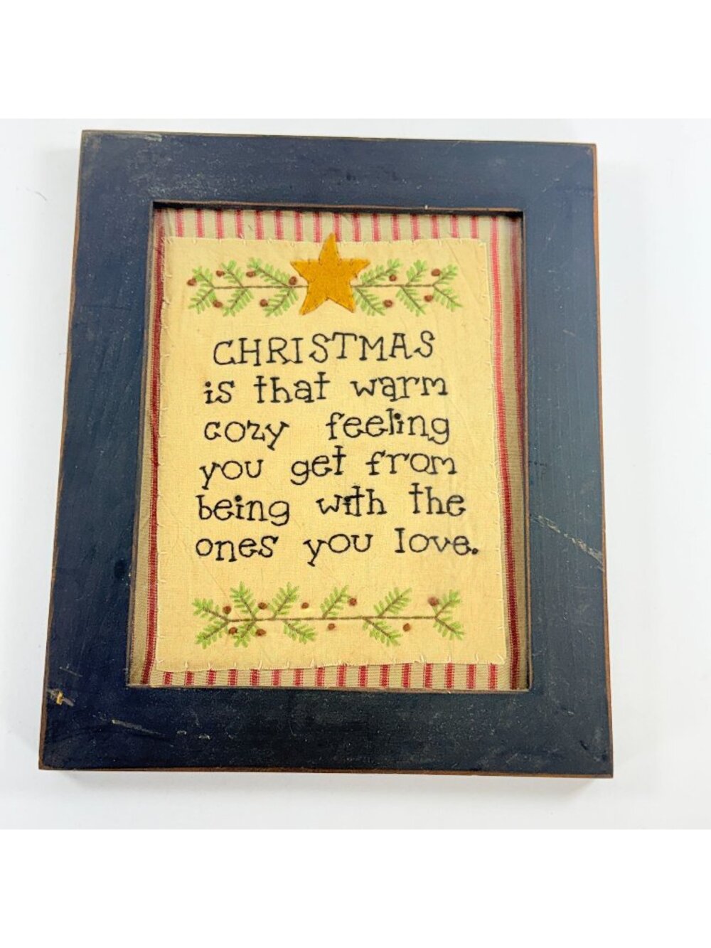 Vintage Christmas Embroidery Quote Art Rustic Primitive Wood Frame 12x10.5